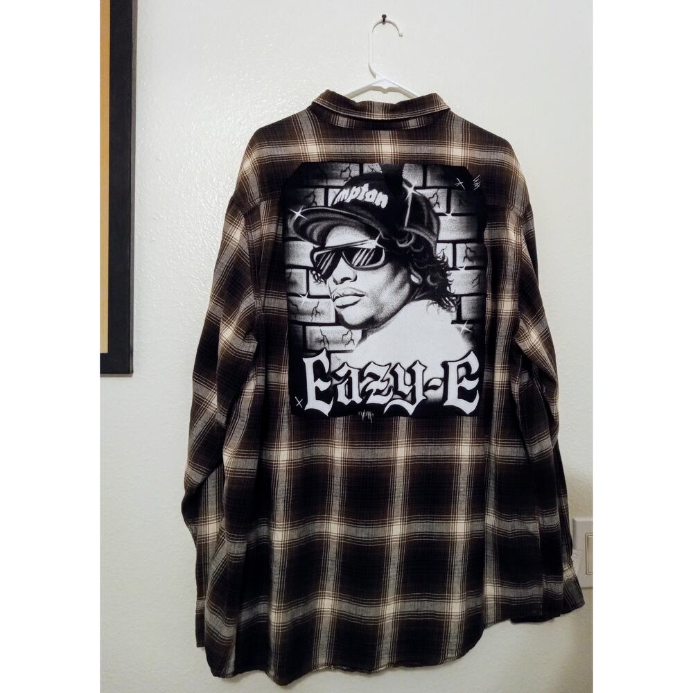 Eazy-E Upcycled Flannel Jacket Custom Hip Hop Streetwear Hand Sewn Patch SZ XXL